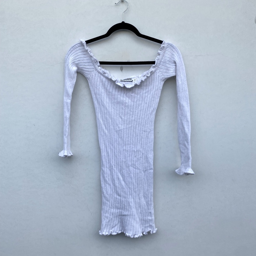 Off The Shoulder White Knit Mini Dress